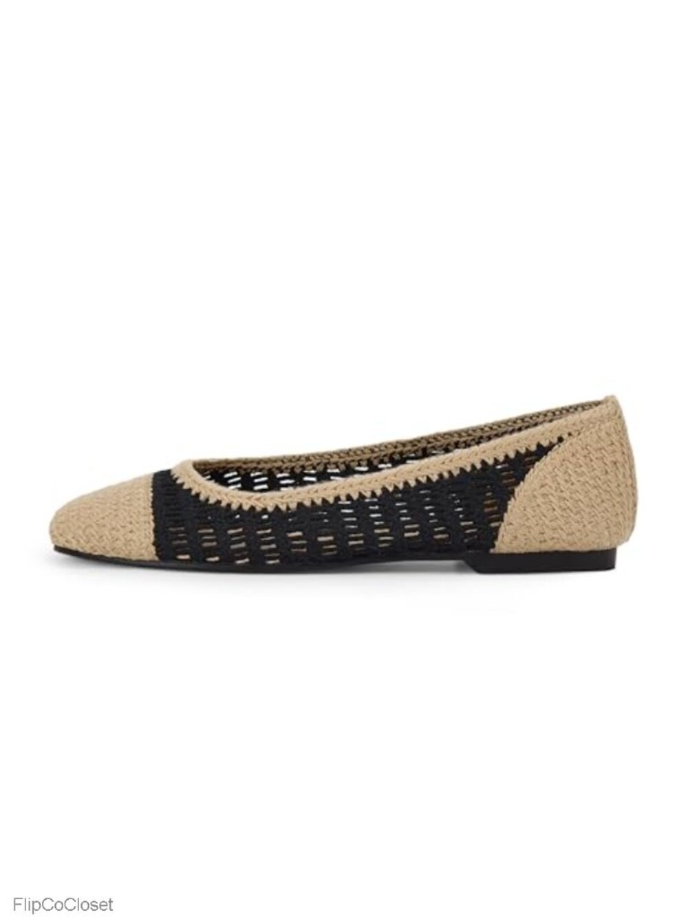 Raffia Mesh Ballet Flats Round Cap Toe Slip On Comfortable Casual Shoes